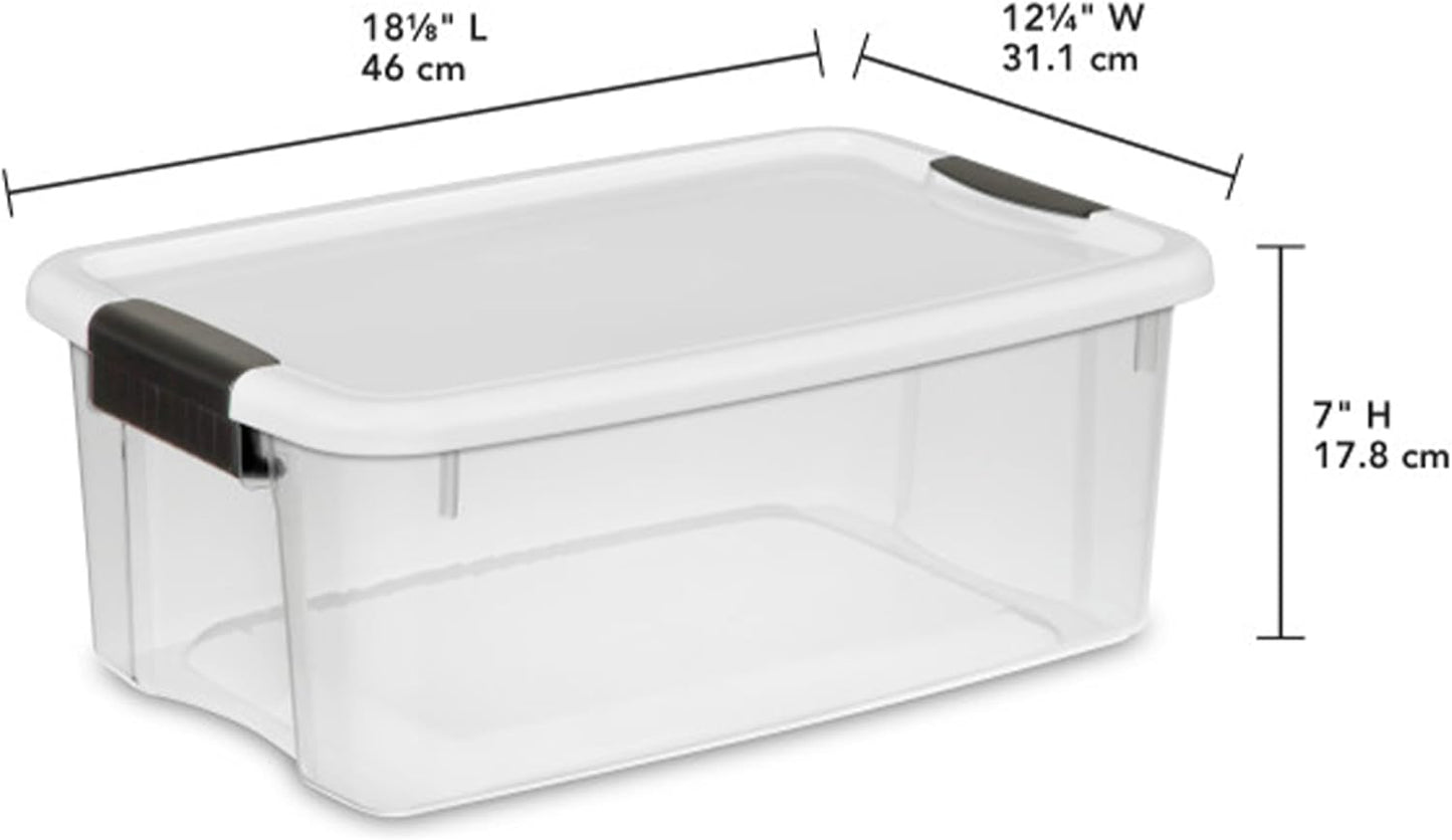Sterilite 12-Pack Ultra Latching Box, Storage Bins with Lids, Clear Plastic, 18 Quart - Heavy-Duty Organizing Containers for Closet, Bathroom, and Office