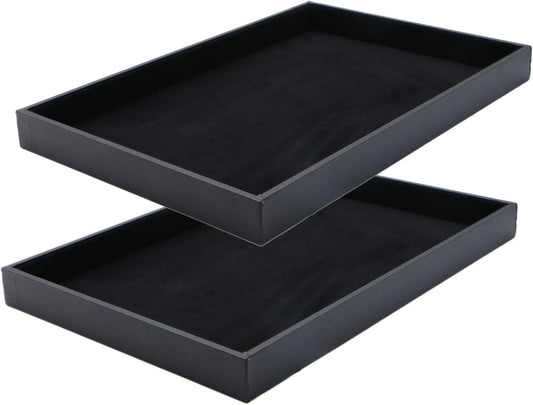 Velvet Jewelry Tray for Drawers Black Jewelrys Display Tray Stackable Jewelry Organizer Trays for Necklace Bracelet Ring Watch (2, Black)