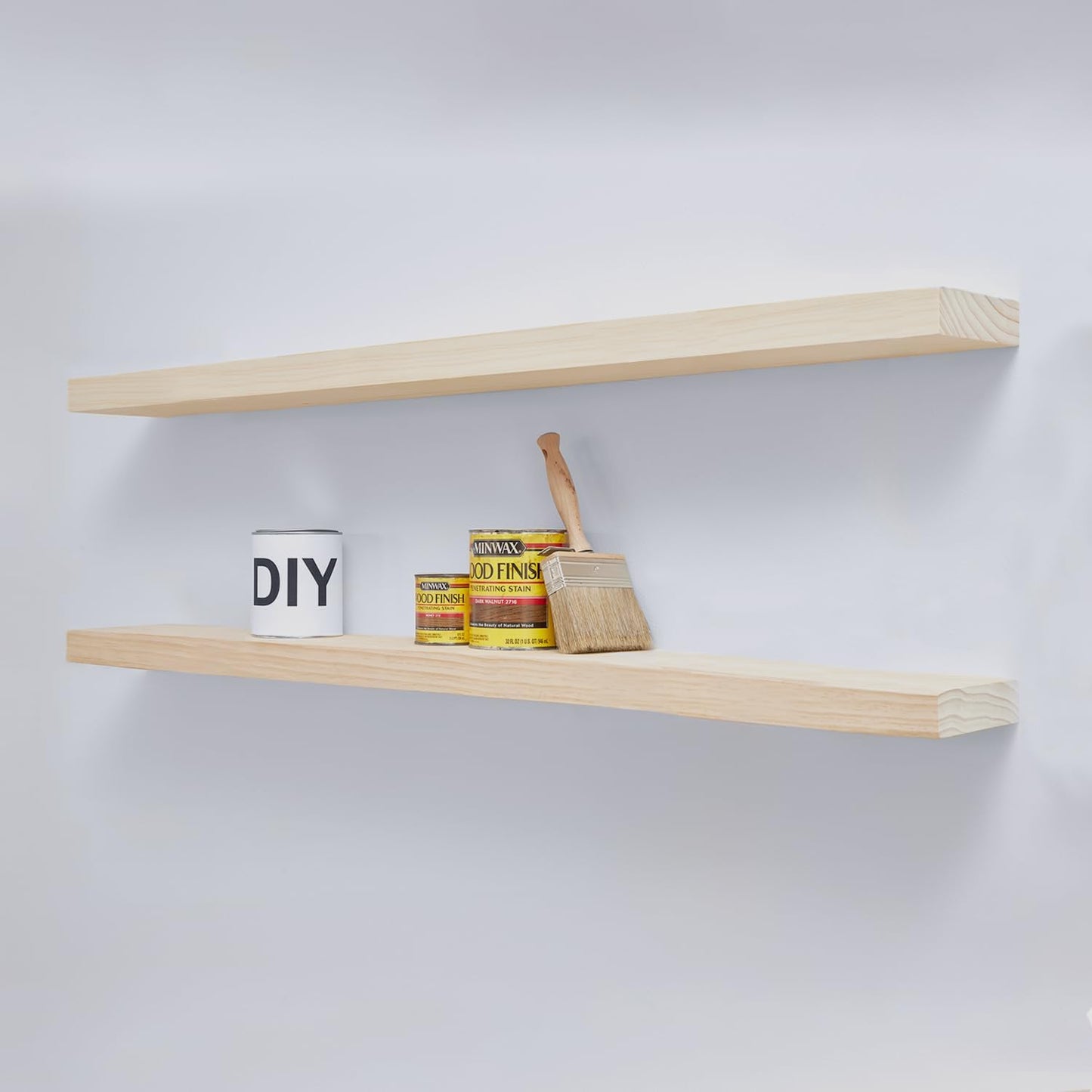 Homeforia Wood 48 inch Floating Shelf, High End Solid Natural Wood 48inch Floating Shelves for Wall Mounted, Unfinished Wooden Large Floating Shelves, Heavy Duty Bracket, 48 X 6.5 X 1.75 in, Set of 2