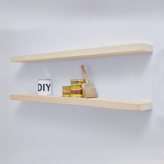 Homeforia 60 inch Wood Floating Shelf, High End Solid Natural Long Wood Shelf for Wall 60 inches, Unfinished Wooden 60inch Large Floating Shelves, Heavy Duty Bracket, 60 X 6.5 X 1.75 in, Set of 3