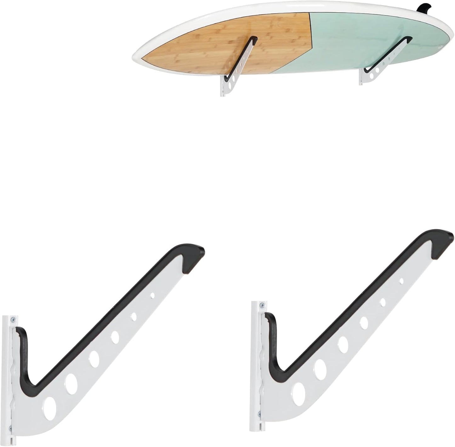 1 Board Surf Rack Wall Mount for Surfboard, Wakeboard, Snowboard Storage Adjustable Wall Hangers Boards Display,White