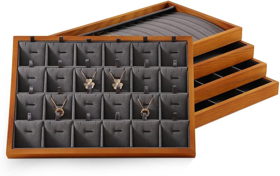 Necklace Storage, Wood Jewelry Trays For Drawers,Black Earring Organizer, Premium Jewelry Display Tray For Pendant