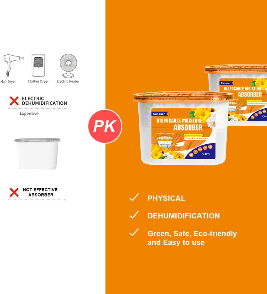 CANAGER Moisture Absorber Box - 6 Packs, 12.5 oz Cup, Jasmine Calendula, Odor Eliminator and Dehumidifier for Closet, Bedroom and Kitchen.