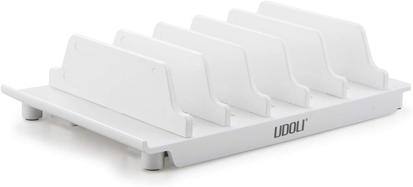 Adjustable Universal Cell Phone Dock Stand Holder, Tablet Organizer Multi Device Desktop Stand for iPhone Samsung Galaxy Google Nexus Kindle - No Charging Port (White)