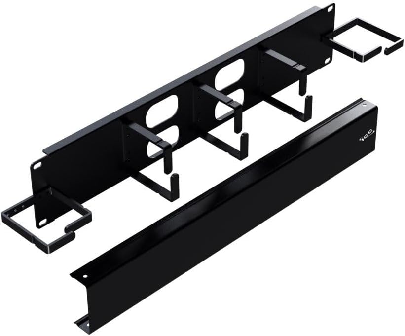 ICC 2U Ring Cable Manager Panel with Cover, Metal, 3" D-Rings, Horizontal and Vertical Cable Management, Rackmount for 19” Network Racks, Black, Single Pack