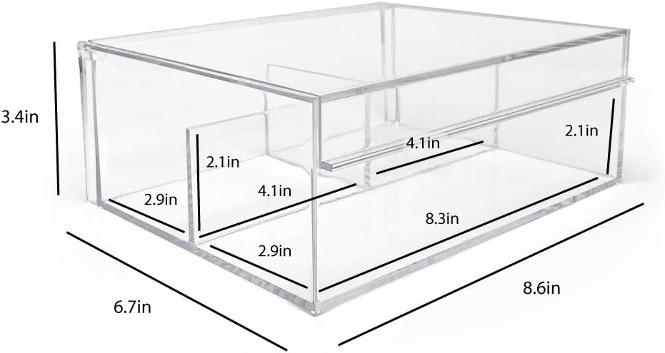 Isaac Jacobs 3-Compartment Clear Acrylic Organizer with Lid (6.7" L x 8.6" W x 3.4" H), Multi-Sectional Tray, Storage Solution for Makeup, School & Office Supplies (1 Large, 2 Medium)