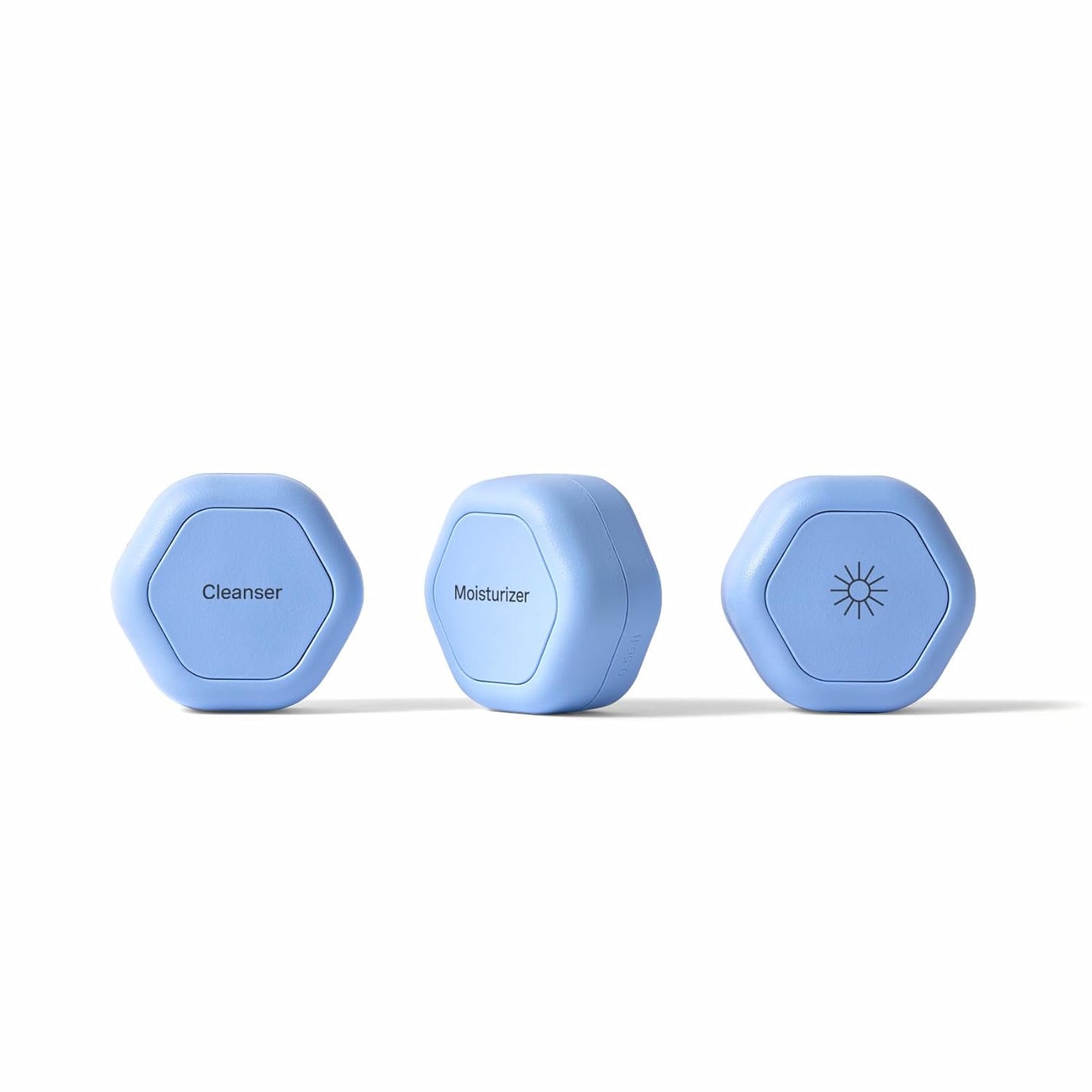 Cadence Travel Containers Basic Skincare Set - Magnetic Containers with Lids,Carry On Travel Essentials For Women/Men - 3 Small Capsules (0.56oz) - Cleanser, Moisturizer & Sun-Icon Labels - Pacific