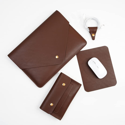 PU Leather Laptop Sleeve Compatible with New 14 inch MacBook Pro A2992 A2918 A2442,Old MacBook Pro Air 13, Surface Laptop 13.5, Thinkpad X1 Carbon 14 Color Set of 4PCS Dark Brown