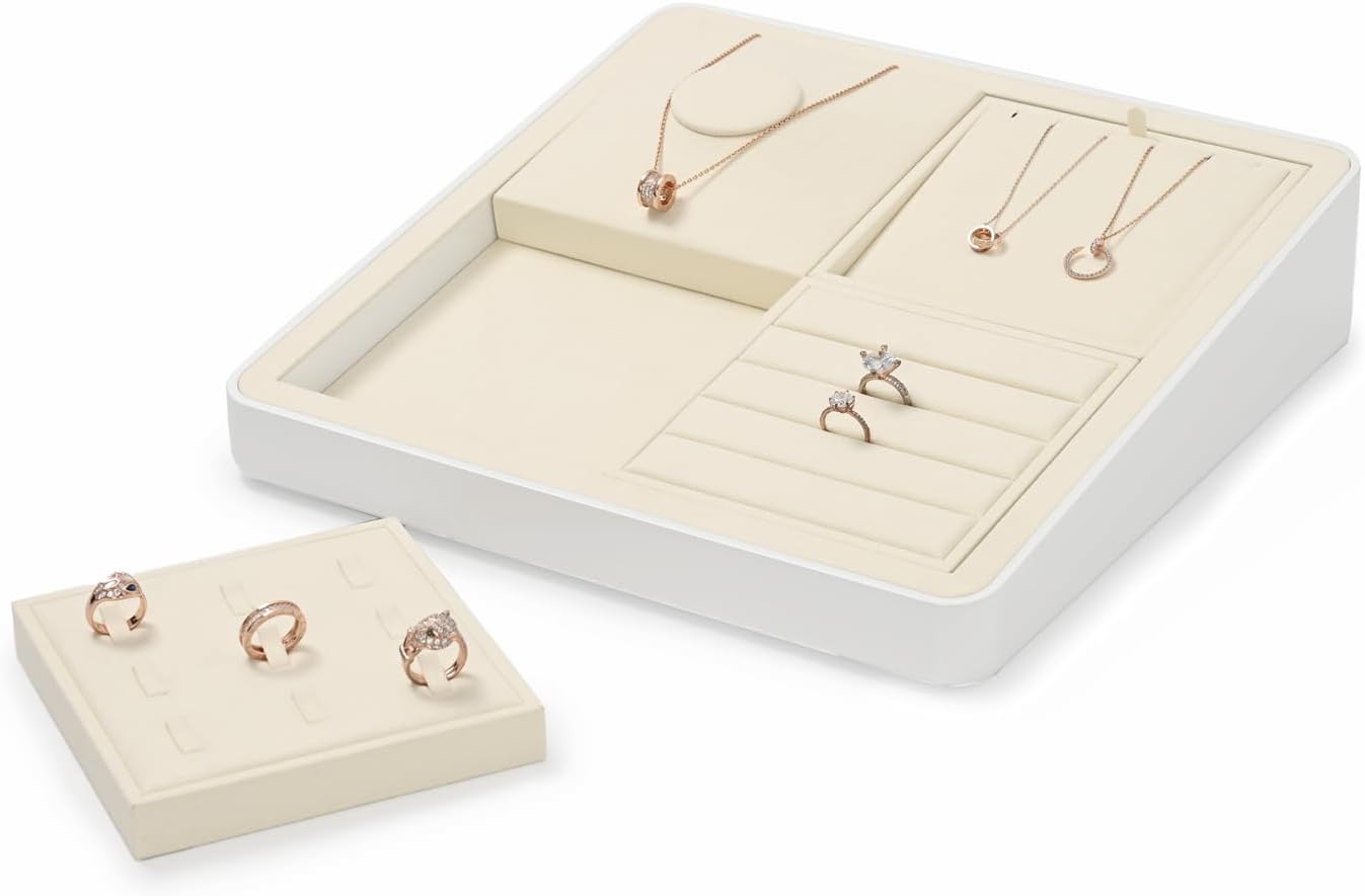 Oirlv Microfiber Jewelry Pendant Display Tray Jewelry Necklace Organizer Display Tray(Beige)