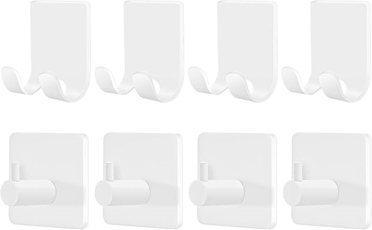 CGBE Razor Holder for Shower, 4 Packs Shaver Holder and 4 Packs Shower Hooks, Self Adhesive Damage Free Wall Hooks for Bathroom - White