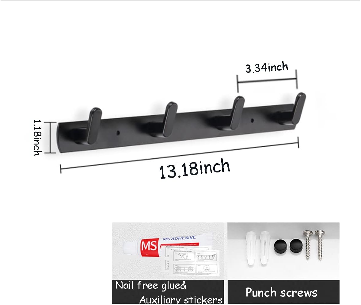 Gxfctys Coat Rack Wall Mount, Modern Wall Hooks for Hanging Coat Clothes Hats Bags with 4 Hooks, Space Aluminum Black Towel Rack for Kitchen Entryway Bathroom Bedroom (Style 1, 4 Hooks)