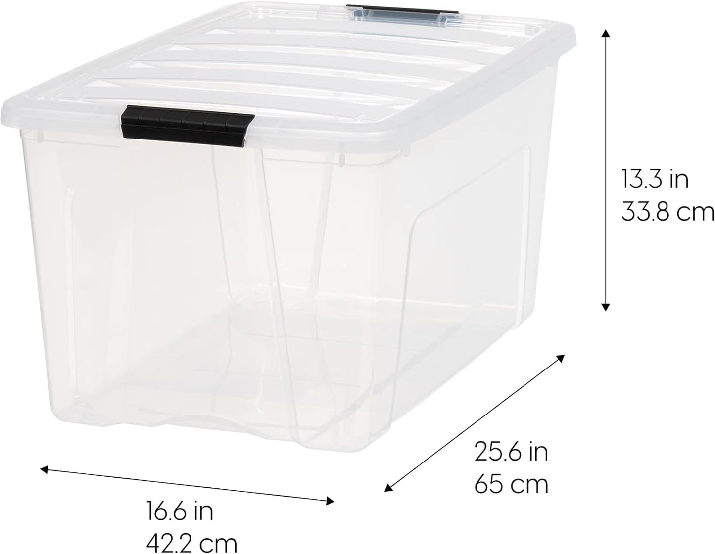 IRIS USA 72 QT Plastic Storage Box with Lid and Latches - 4 Pack - BPA-Free, See-Through Organizing Solution, Durable Nestable Stackable Containers, Secure Pull Handle - Clear