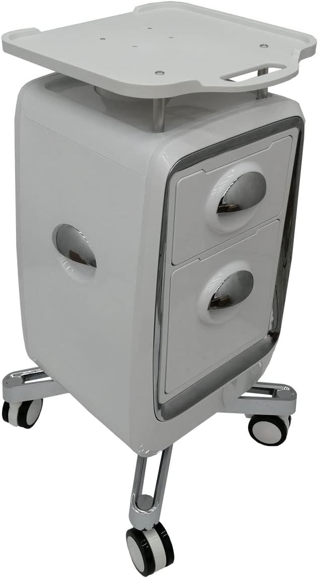 2 Drawers Mobile Trolley Cart for Ultrasound Imaging Scanner Beauty Storage Trolley Mobile Beauty Device Utility Cart ABS Material with Four Wheels for Hospital Home Office