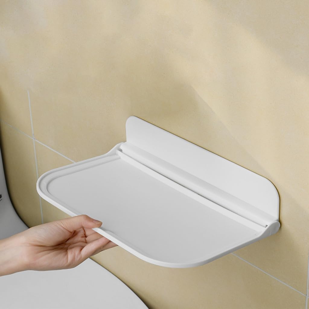 Wall Mounted Small Floating Shelf, Foldable Adhesive Plastics Floating Shelf, Stick On Wall for Bathroom Kitchen, Wall Mounted RV-Shelves, Bedside Extra Storage (L)