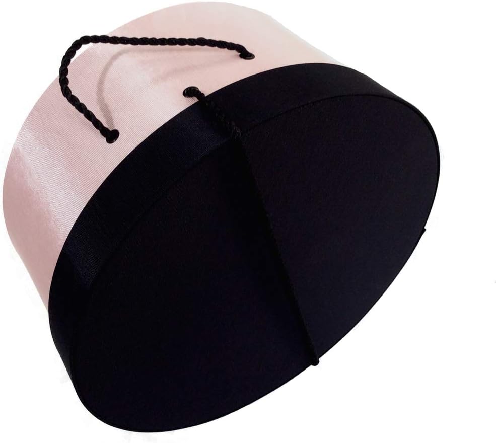 Sarah's Hat Boxes Classic Pink/Black Hat Box – 12.75" x 6.5" (Dia. x Ht.) Handmade in USA – Odorless Non-Toxic Adhesive, Cording Handle – Premium Storage for Hats & Accessories