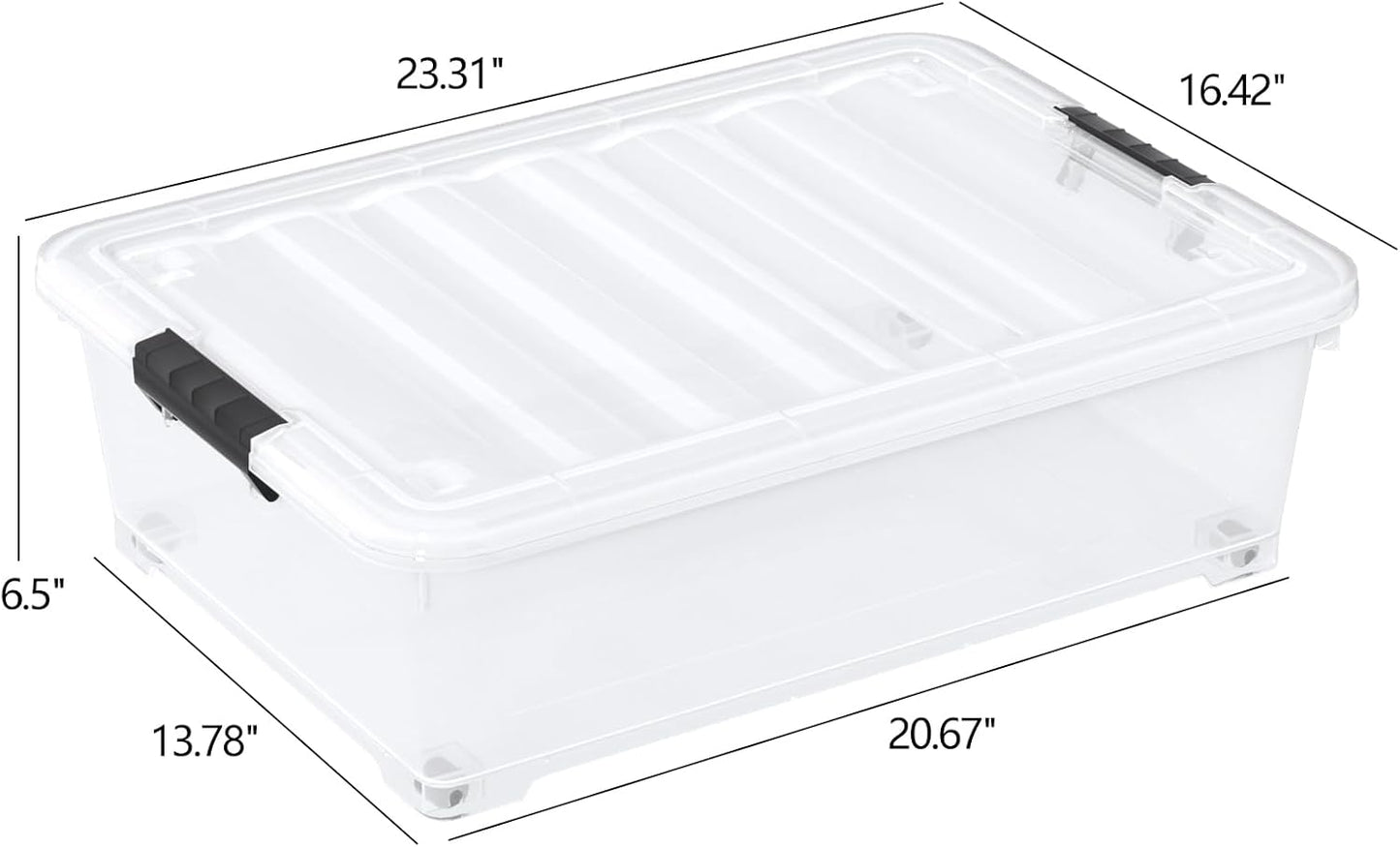 25 Quart Clear Underbed Storage Bins with Wheels, Stackable Plastic Latching Bin with Lid, 4 Packs
