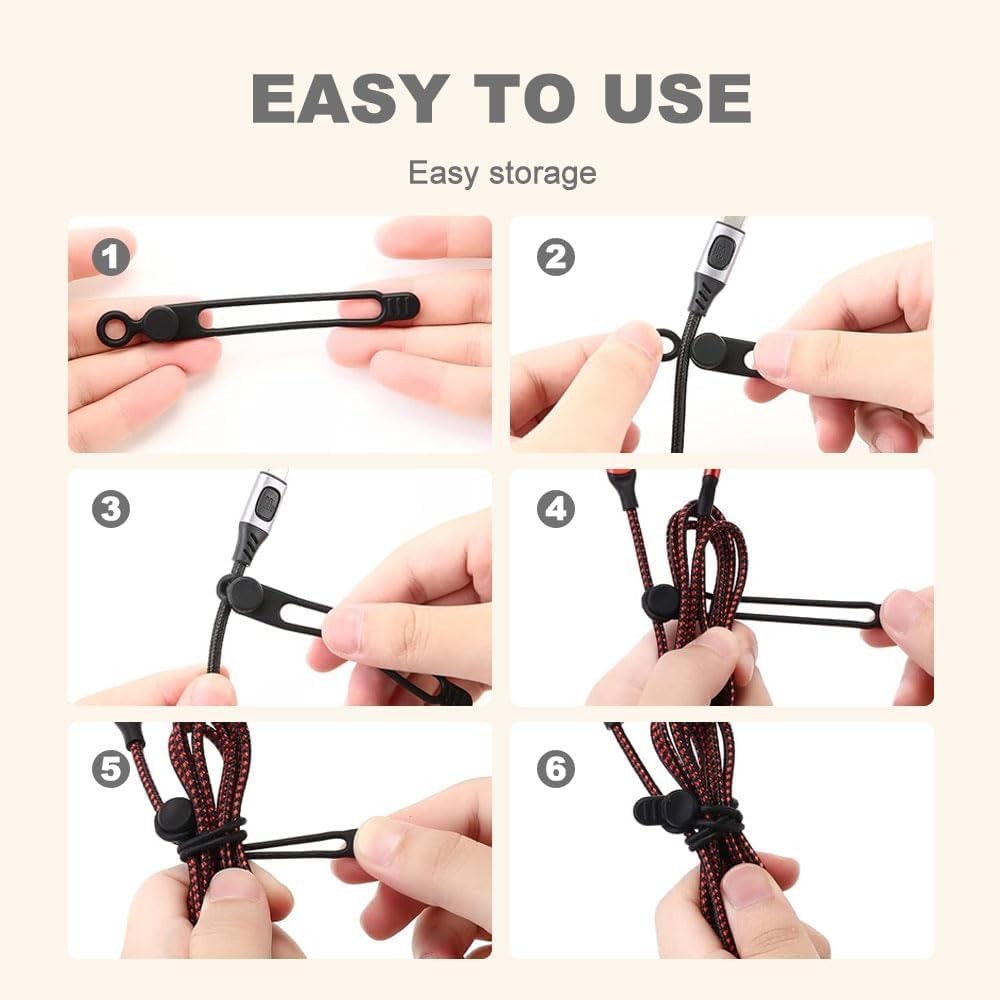 Data Cable Organizer, Silicone Cable Ties Reusable - Elastic Cord Organizer for Electronics, Adjustable Wire Ties for Cable Management,Computer Wires,Phone Charger,Earphone,Home Office (Gray, 10PCS)