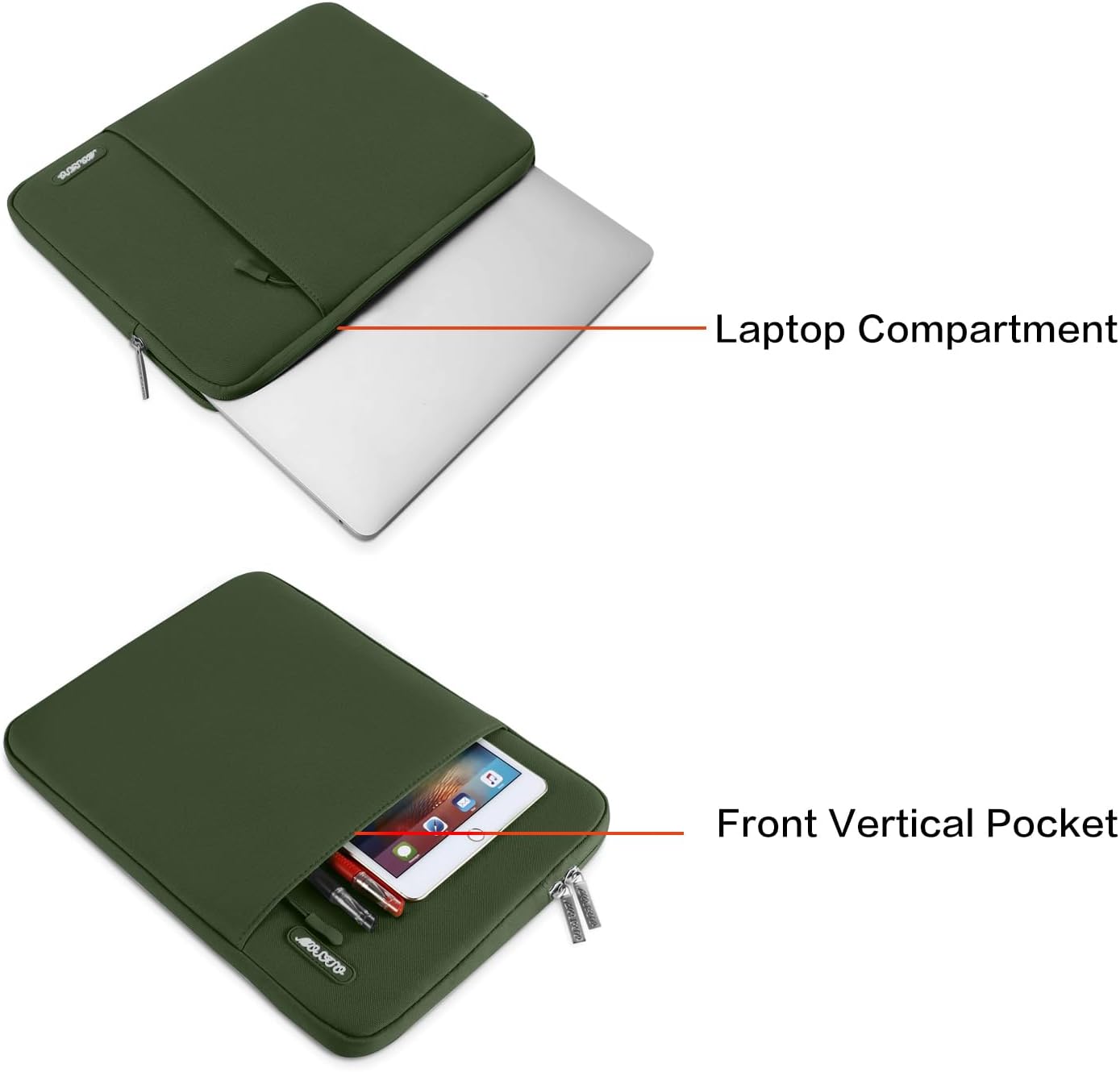 MOSISO Laptop Case 13.3 inch, 13-13.3 inch Laptop Sleeve Compatible with MacBook Air/Pro 13/Pro 14 M5 M4 M3 M2 M1, HP Dell ASUS Lenovo,Polyester Vertical Computer Sleeve Bag with Pocket, Army Green