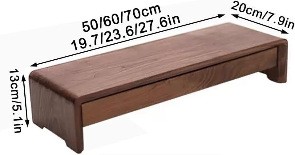 Solid Wood Monitor Stand for Saving Space, Monitor Riser with Storage, 2 Tier Computer Stand with Drawer, Multifunctional Desk Organizer for Home, Office(70cm-27.6in)