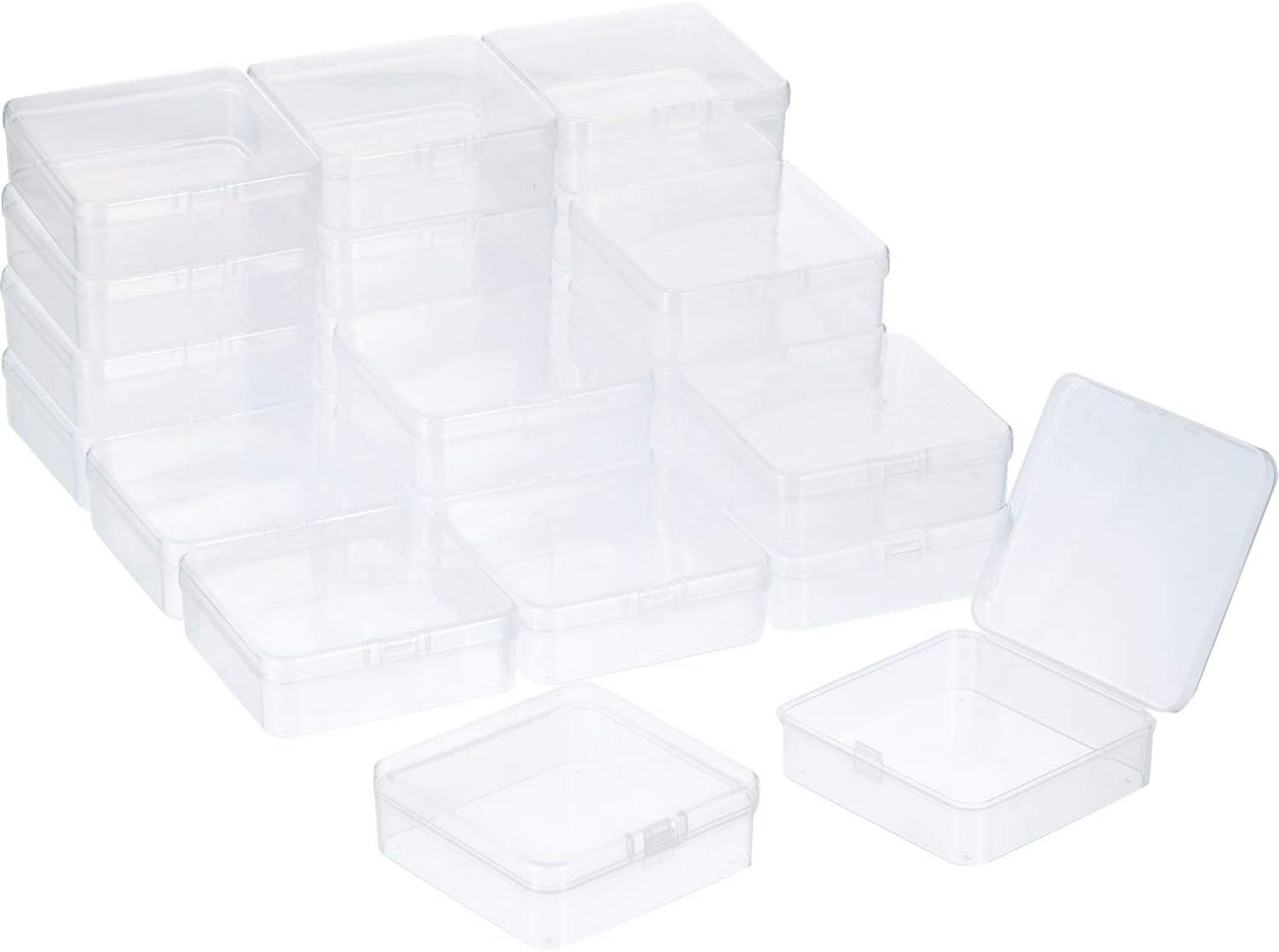 24 Packs Small Clear Plastic Beads Storage Containers Box with Hinged Lid for Storage of Small Items, Crafts, Jewelry, Hardware(3.3 x 3.3 x 1.2 Inches)