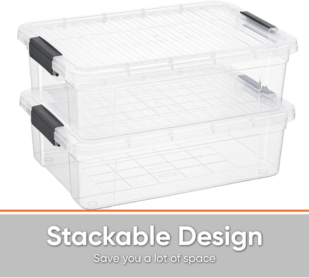 Superio Storage Bins with Lids, Clear Plastic Containers for Organizing, Stackable Totes, BPA Free, Odor Free, Organizer Boxes for Home, and Dorm (6 Pack, 22.75 Qt)