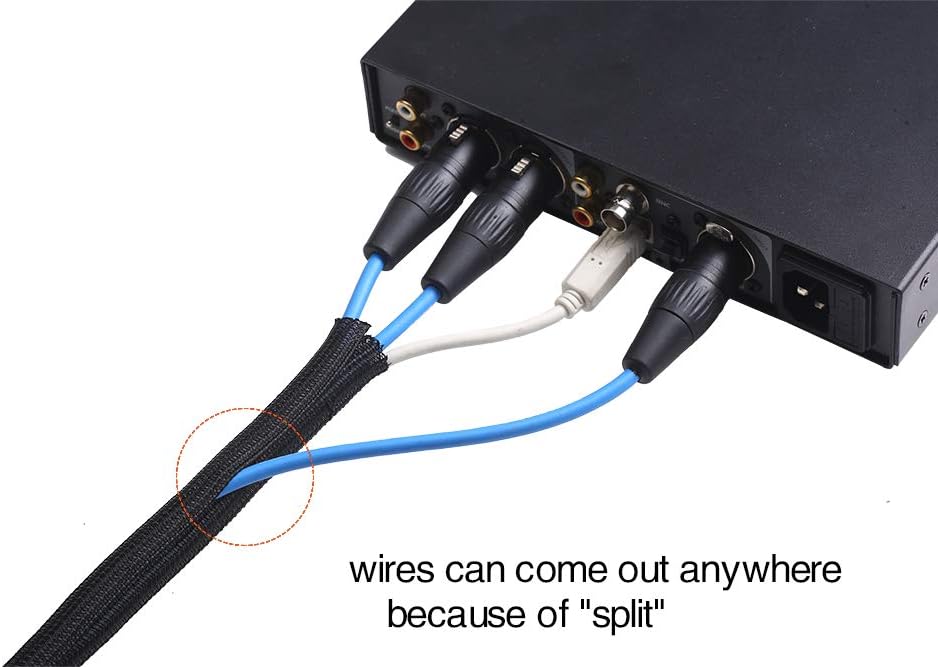 Alex Tech 10ft - 1 inch Cord Protector Wire Loom Tubing Cable Sleeve Split Sleeving For USB Cable Power Cord Audio Video Cable – Protect Cat From Chewing Cords - Black