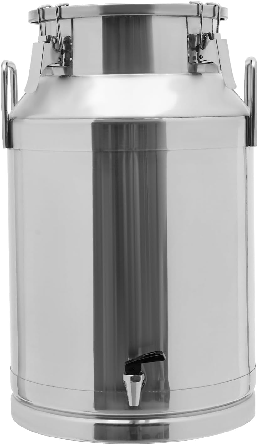 12~60L Heavy-duty 201 Stainless Steel Milk Can with Drip-free Spigot, Water Beverage Drink Dispenser Milk Pail Bucket for Milk Wine Oil (20L)