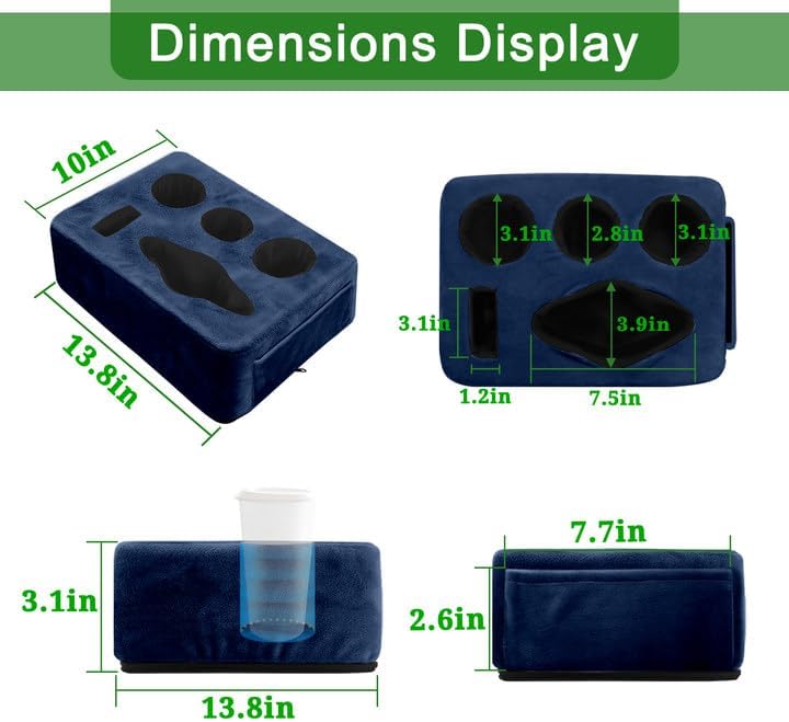 Couch Bed Cup Holder Pillow, Nisdoing 5 Hole Couch Drink Holder! Keep Drinks Hand Side and KeepTemp, Prevent Spills and Use Anywhere. Cup Holder for Couch, Bed,Camping,RV,Car,Beach. Navy Blue