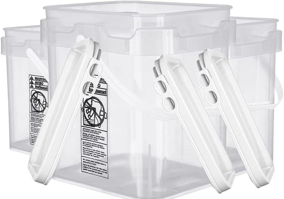 House Naturals Clear Food Grade Made in USA Plastic Bucket with lids, (Pack of 3) (5 Gallon)