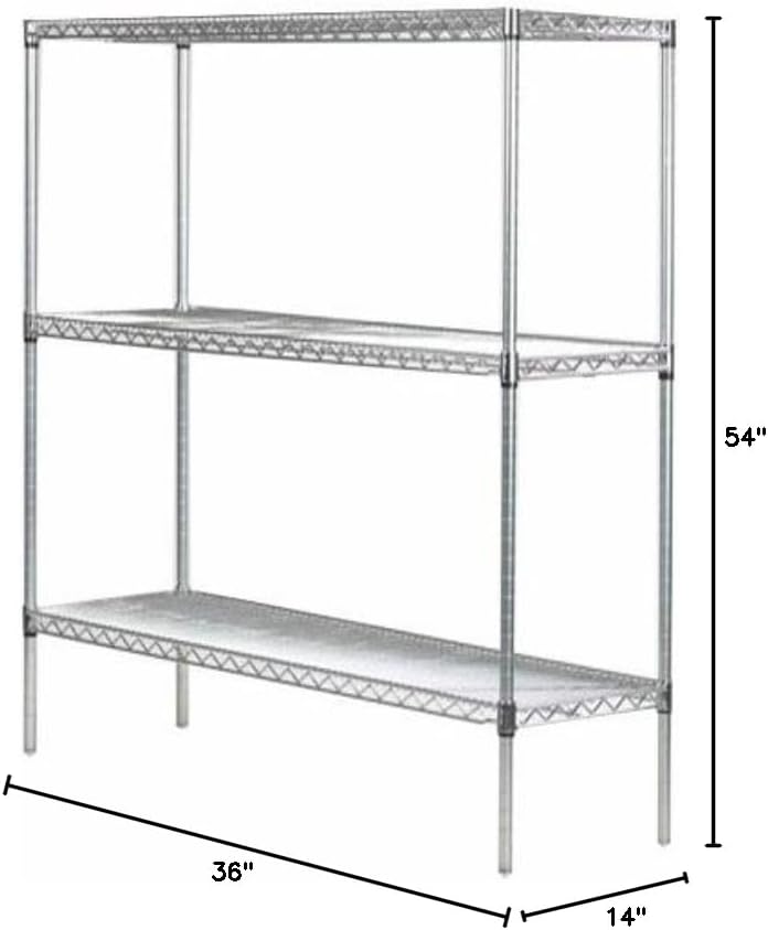 Omega 14" Deep x 36" Wide x 54" High 3 Tier Chrome Starter Shelving Unit
