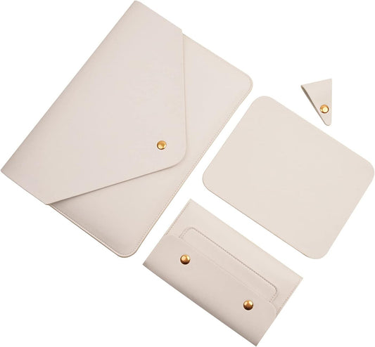 PU Leather Laptop Sleeve for 15.3 inch MacBook Air 2023/2024, Surface Laptop 15/Book 13.5/Studio - White
