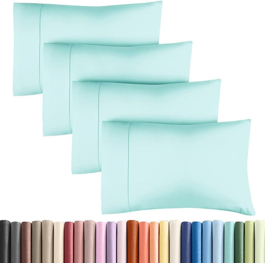 Standard Pillow Cases - 4 Pack - Super Soft Pillowcase Covers - Envelope Enclosure - Hotel Quality Pillow Protectors - Wrinkle Free, Shrink & Stain Resistant - Machine Washable - 20" x 26" (Spa Blue)