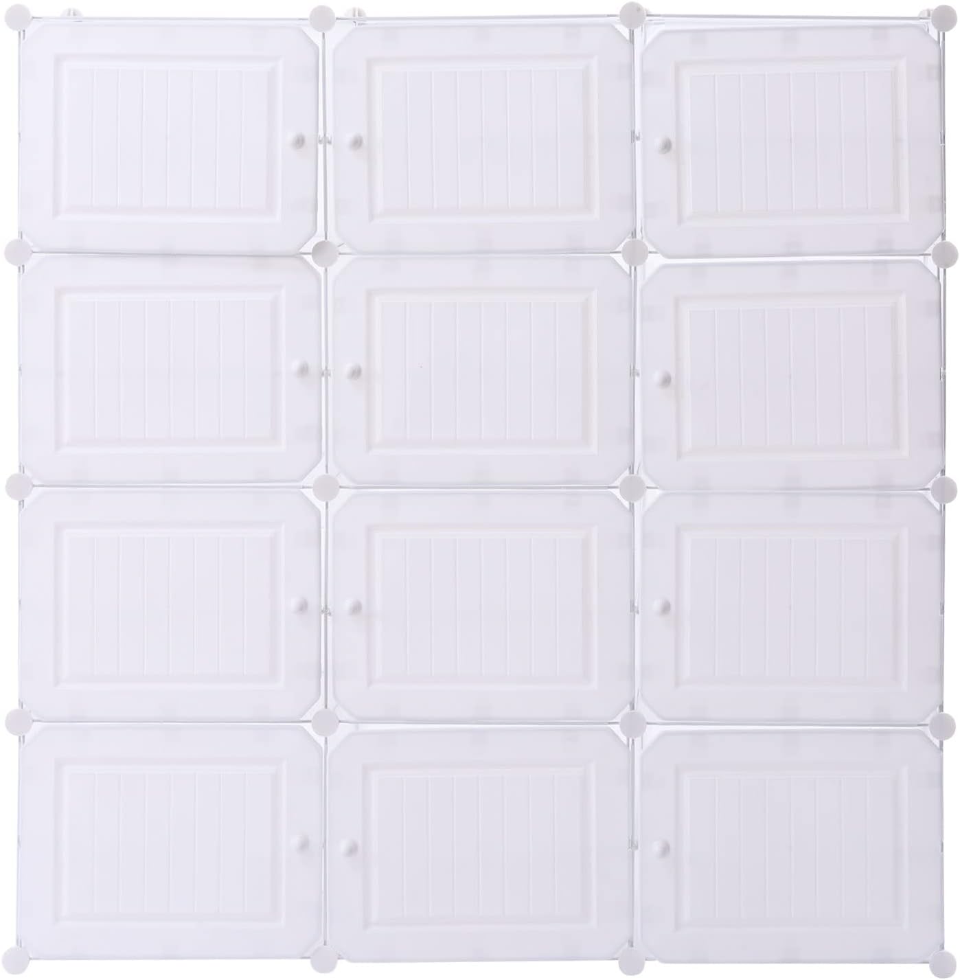 Portable Shoe Rack, 48 Pair DIY Shoe Storage Shelf Organizer, Plastic Shoe Organizers for Entryway, Adjustable Panels, Shoe Cabinet with Doors, White