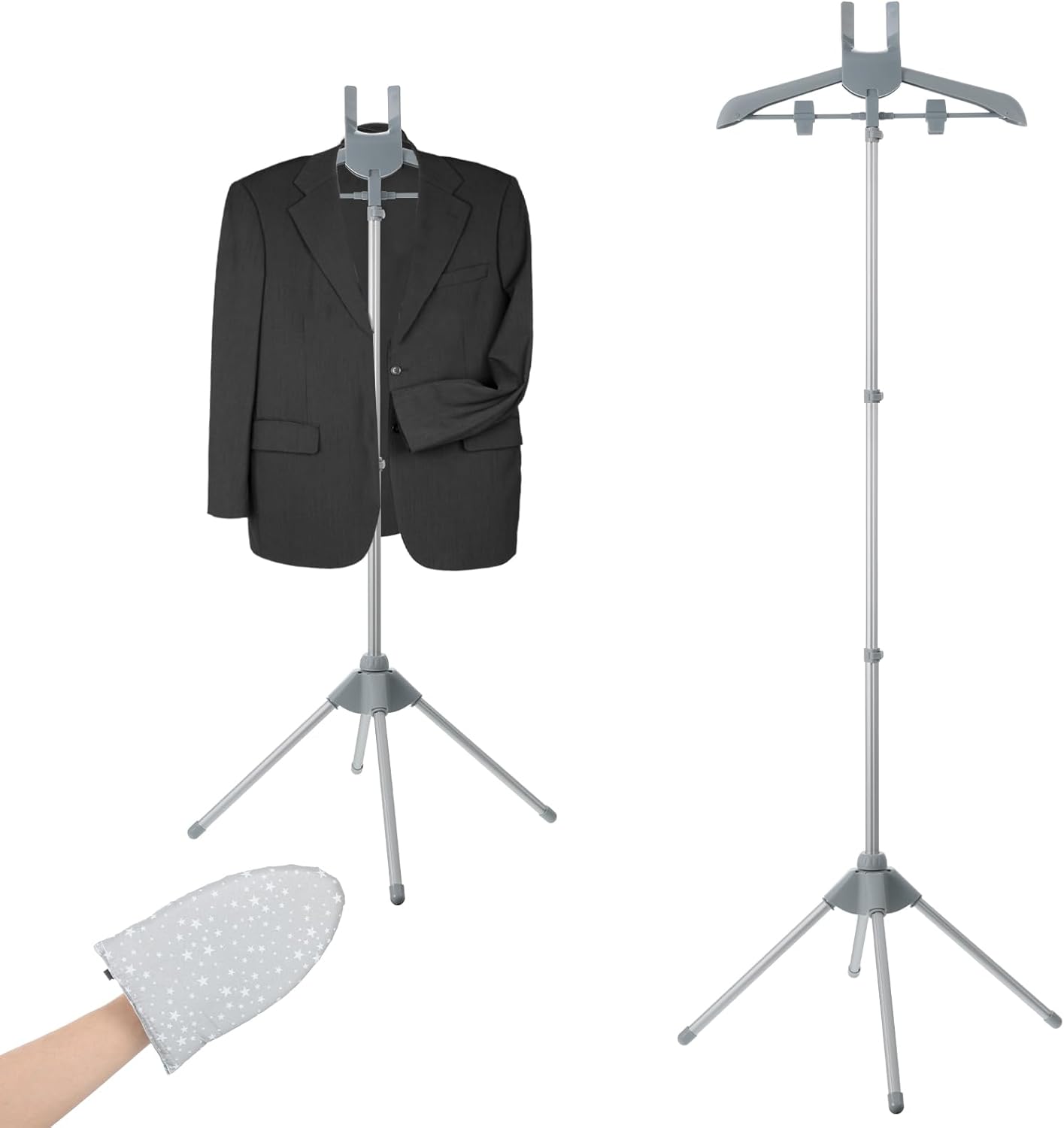 Garment Steamer Rack & Garment Ironing Glove for Clothes,Adjustable Steamer Stand for Clothes,Adjustable Garment Hanger Standing,Foldable Iron stand with Ironing Glove for Steaming Clothes(32-63 Inch)