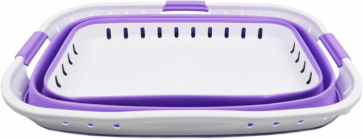 SAMMART 44L (11.62 gallon) Collapsible Plastic Laundry Basket - Foldable Pop Up Storage Container/Organizer - Portable Washing Tub - Space Saving Hamper/Basket (1, White/Lt. Purple)