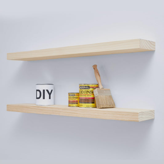 Homeforia 36 inch Wood Floating Shelves, High End Solid Natural Wood 36inch Large Floating Shelf Bathroom, Unfinished Wooden Floating Shelves for Wall, Heavy Duty Bracket, 36 X 6.5 X 1.75 in, Set of 2