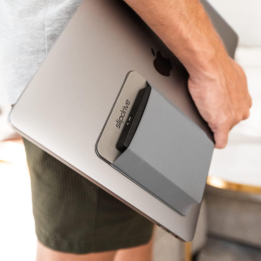 Slipdrive - Portable Hard Drive Sleeve for Laptop - HDD Hard Disk Drive - Reusable Adhesive - 5.5” x 4.5” Stick on External Hard Drive Carrying Case - Travel Pocket Pouch (Large, Gray)