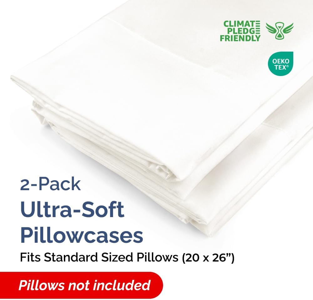 Standard Pillow Cases - 2 Pack - Super Soft Pillowcase Covers - Envelope Enclosure - Hotel Quality Pillow Protectors - Wrinkle Free and Stain Resistant - Machine Washable - 20" x 26" (Antique White)