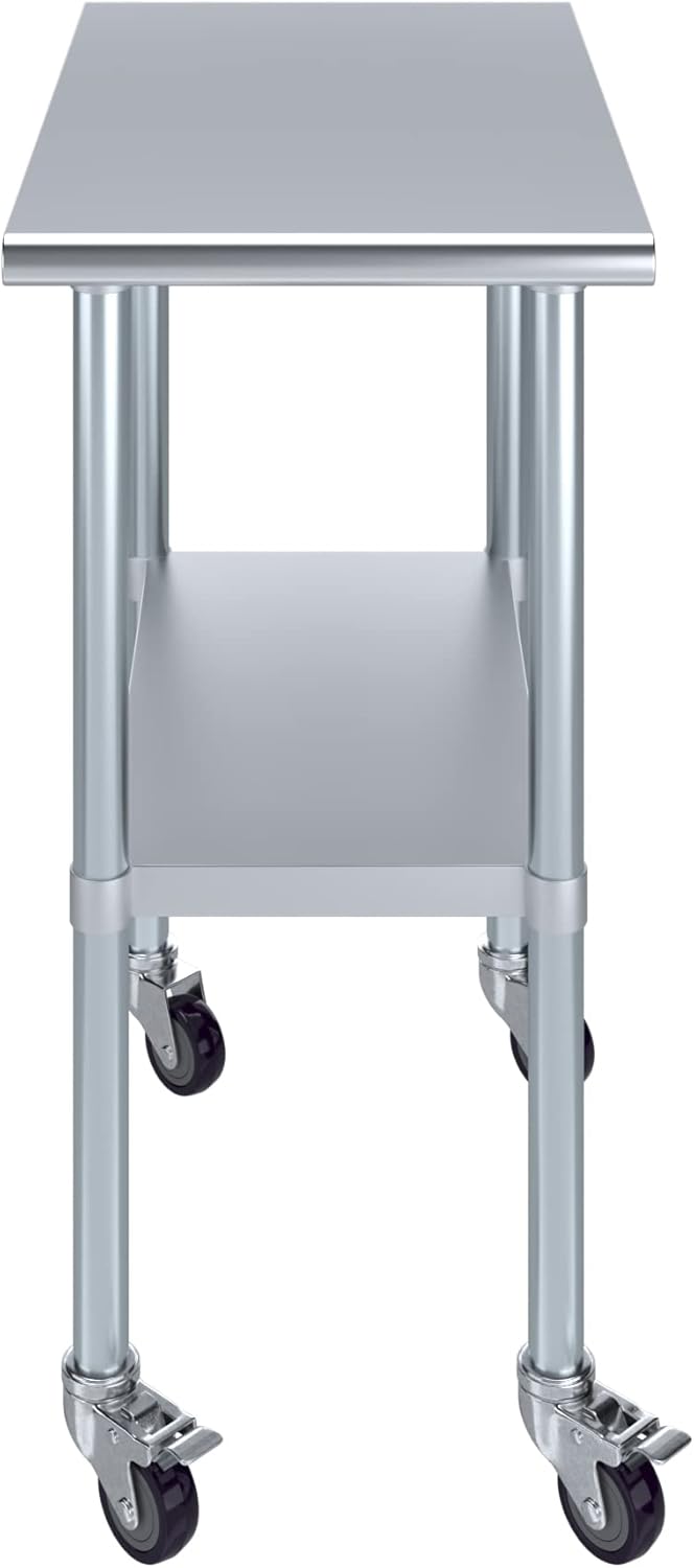 AmGood 18" Long x 30" Deep Stainless Steel Table with Casters