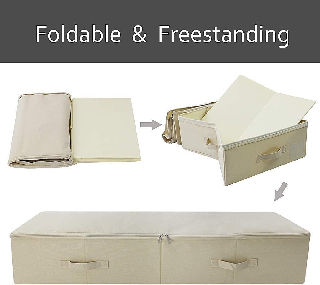 iwill CREATE PRO Pack of 2, 39.4"X16.9"X7" Ultra-Length Foldable & Washable Underbed Storage Organizer Containers for Clothing, Shoes, Bedding - Ideal for Bedroom, College Dorm (Beige)