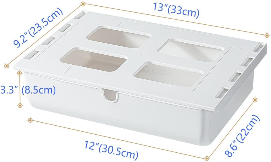 Poeland Under Desk Drawer Self-Stick Storage Organizer for Office Home School Large Size White 2 Pack