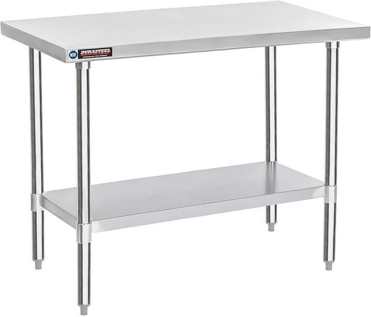 DuraSteel 24x48 Stainless Steel Work Table - NSF Commercial Prep Metal Table - Outdoor Pizza Oven Stand w/Under Shelf - Kitchen Island Laundry Utility Garage Microwave Stand Large Rolling Storage Cart