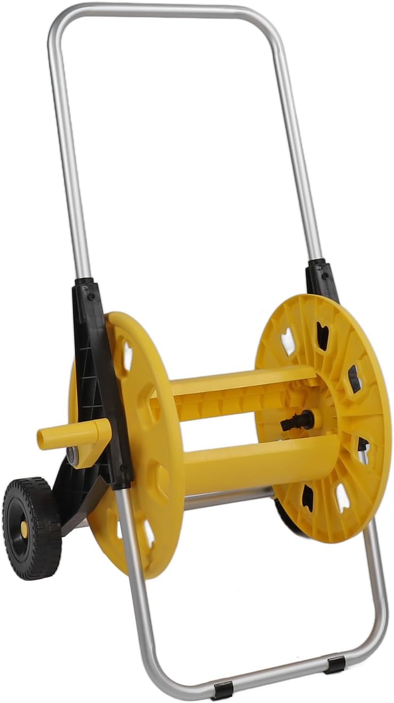 Garden Hose Reel Cart Yellow Hose Reel Trolley Water Hose Cart Holds 80m Water Pipe