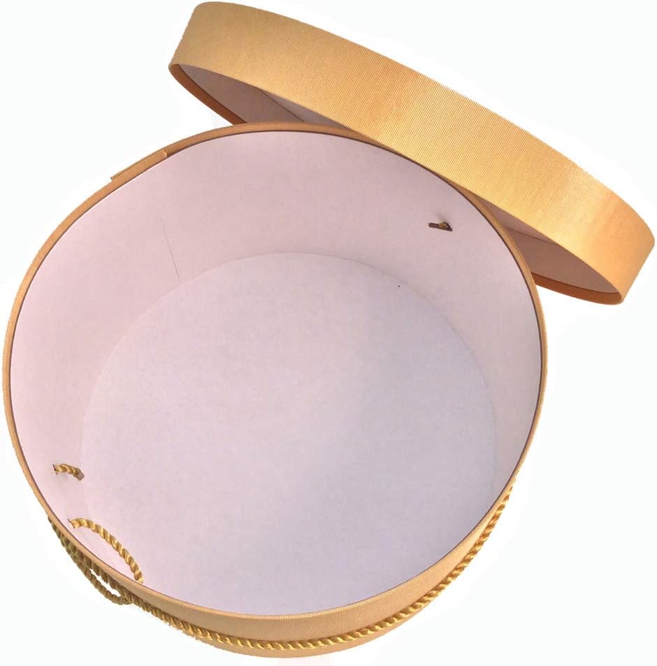 Sarah's Hat Boxes Classic Gold Hat Box – 11" x 5.5" (Dia. x Ht.) Handmade in USA – Odorless Non-Toxic Adhesive, Cording Handle – Premium Storage for Hats & Accessories