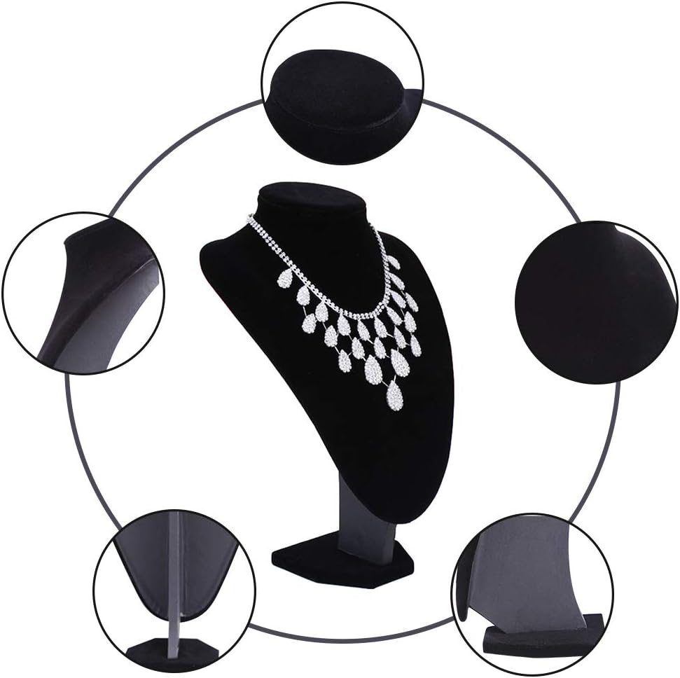 Wudygirl Black Velvet 3-Dimensional Necklace Bust Display Holder Jewelry Neck Pendant Chain Organizer Stand for Women(11.4 inch