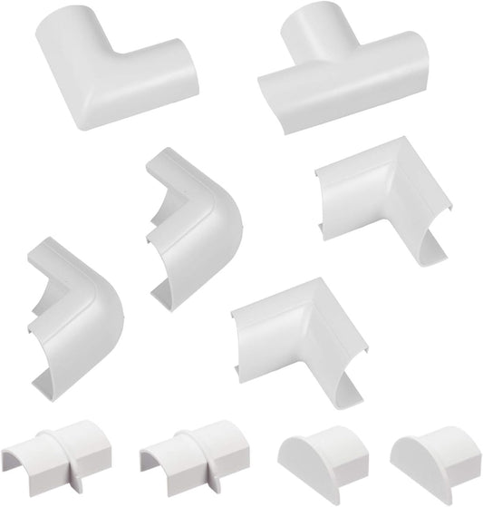D-Line Medium Cable Raceway Accessory Pack, Join 1.18in x 0.59in Cord Cover Lengths, 10 Accessories Included, Hide Cords Around a Variety of Angles - White
