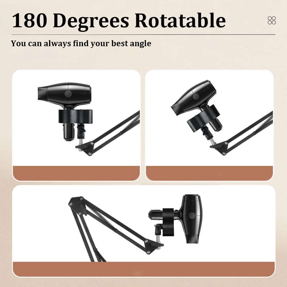 Hands Free Hair Dryer Stand Holder - Upgraded Blower Stand Holder with Larger Clamp, 25.6in- 68.9in Height Adjustable Blow Dryer Floor Stand Countertop Stand Holder with Heavy Base