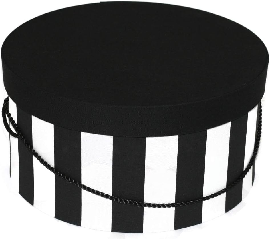 Sarah's Hat Boxes Classic Wide Stripe Hat Box – 8.75" x 4.5" (Dia. x Ht.) Handmade in USA – Odorless Non-Toxic Adhesive, Cording Handle – Premium Storage for Hats & Accessories