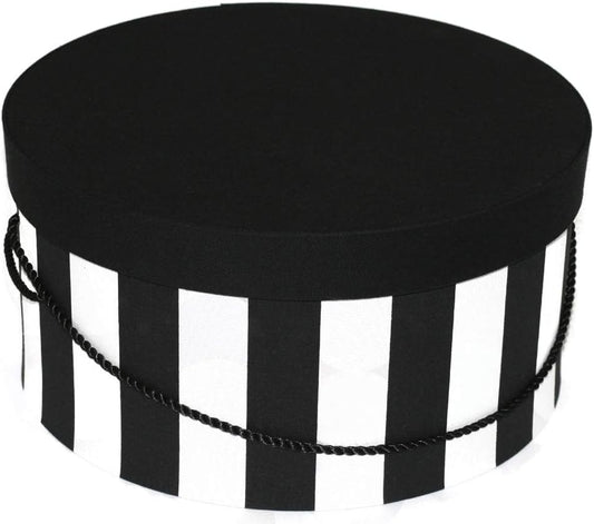 Sarah's Hat Boxes Classic Wide Stripe Hat Box – 8.75" x 4.5" (Dia. x Ht.) Handmade in USA – Odorless Non-Toxic Adhesive, Cording Handle – Premium Storage for Hats & Accessories