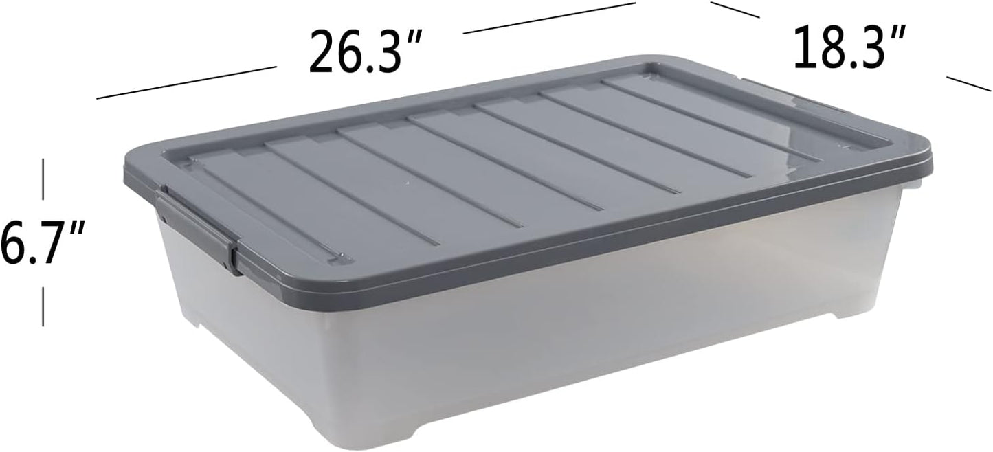 3-pack 40 Quarts Large Plastic Under Bed Boxes with Wheels, Shallow Storage Tote Bins
